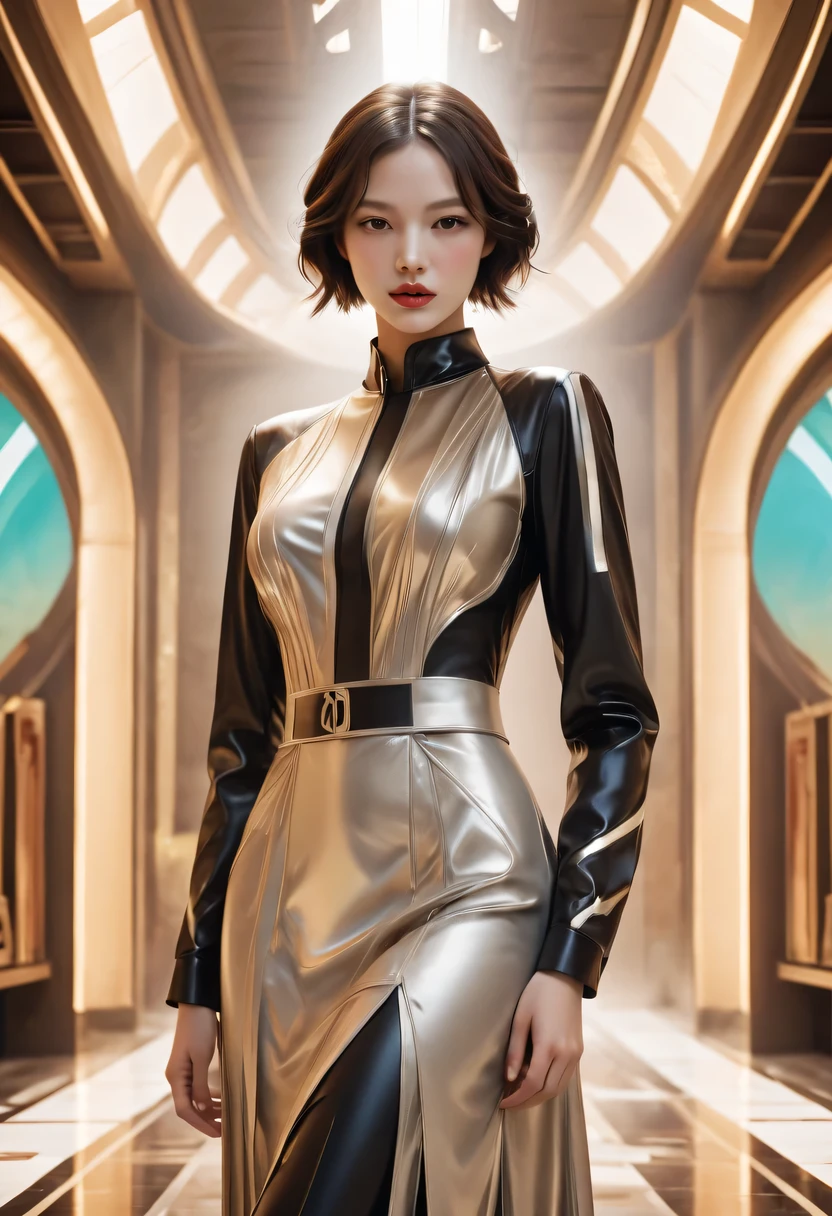 art deco design，fashion clothing，streamline moderne，Abstraction，futuristic，Light luxury