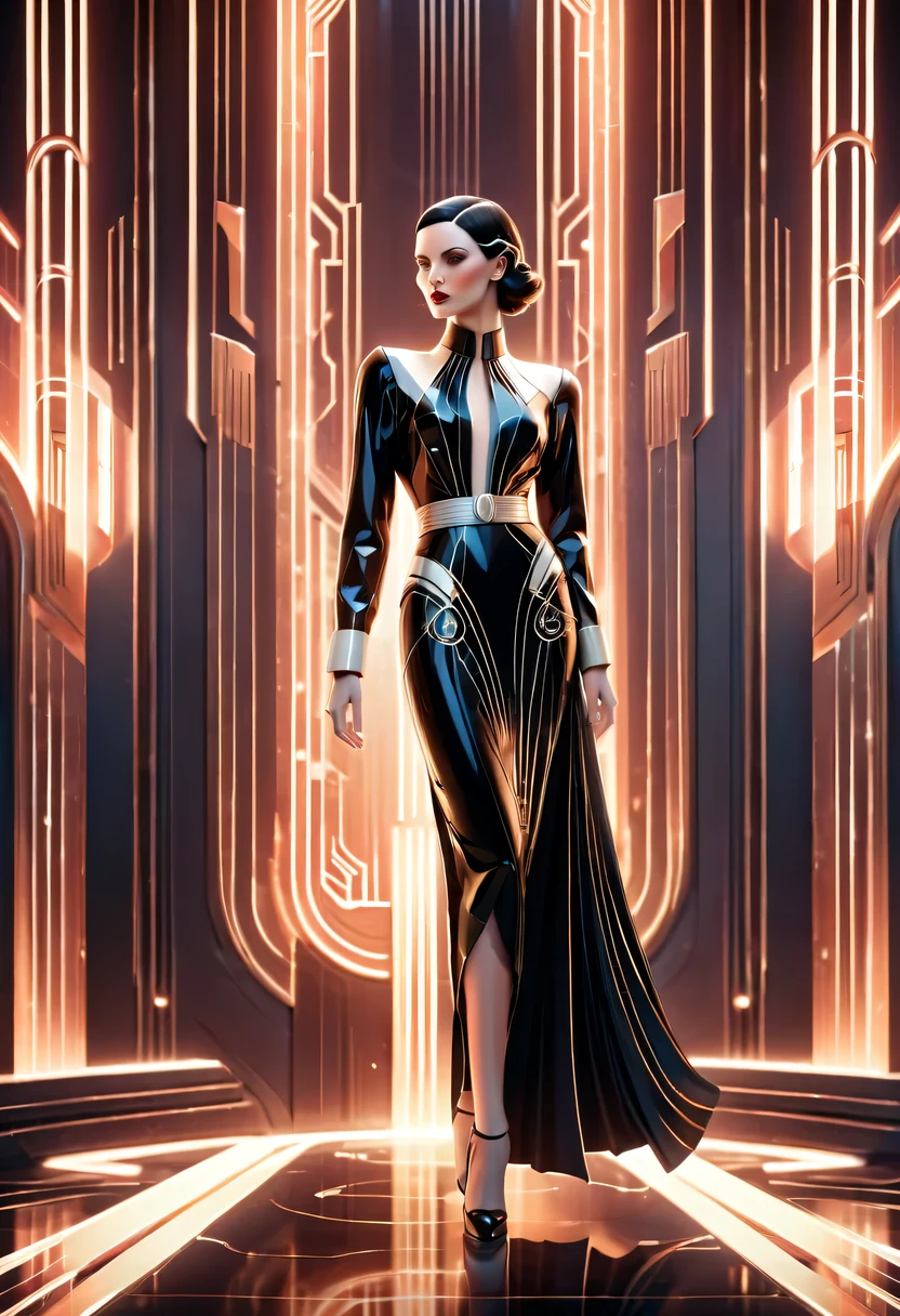 art deco design，fashion clothing，streamline moderne，Abstraction，futuristic，Light luxury