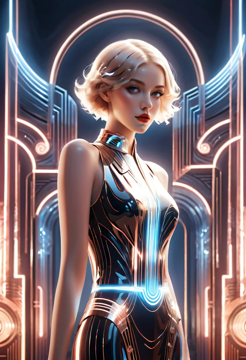 art deco design，fashion clothing，streamline moderne，Abstraction，futuristic，Light luxury