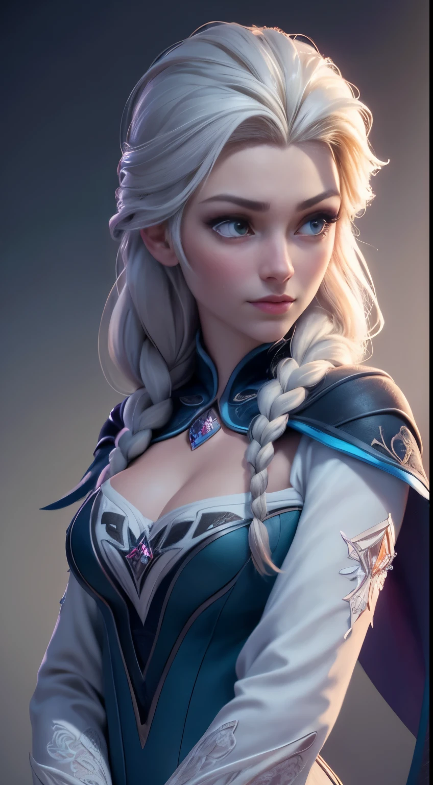Highly detailed CG unity 8k wallpaper, style shot, complex, high detail, dramatic, highest quality movie still image, very detailed, masterpiece, best quality, character design, Elsa, Elsa from Frozen, (( Dark style)), realistic ultra-detailed rendering style, natural light, sharp character design, (hard focus, 8k), (((natural skin texture))), 8k textures, soft cinematic lighting, adobe lightroom, dark room, hdr, Sophisticated, Elegant, Rich Detail, Sharp Focuilm Look) )), Soothing Tones, Detail Frenzy, Intricate Detail, Super Detail, Low Contrast, Soft Film Lighting, Dull Colors, Exposure Blending, HDR, Fade, 35mm, f/1.4, ISO64, f16, 25 sec.