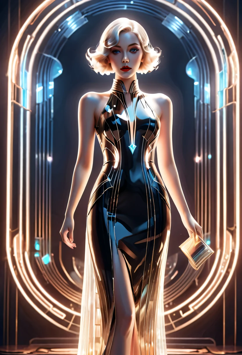 art deco design，fashion clothing，streamline moderne，Abstraction，futuristic，Light luxury