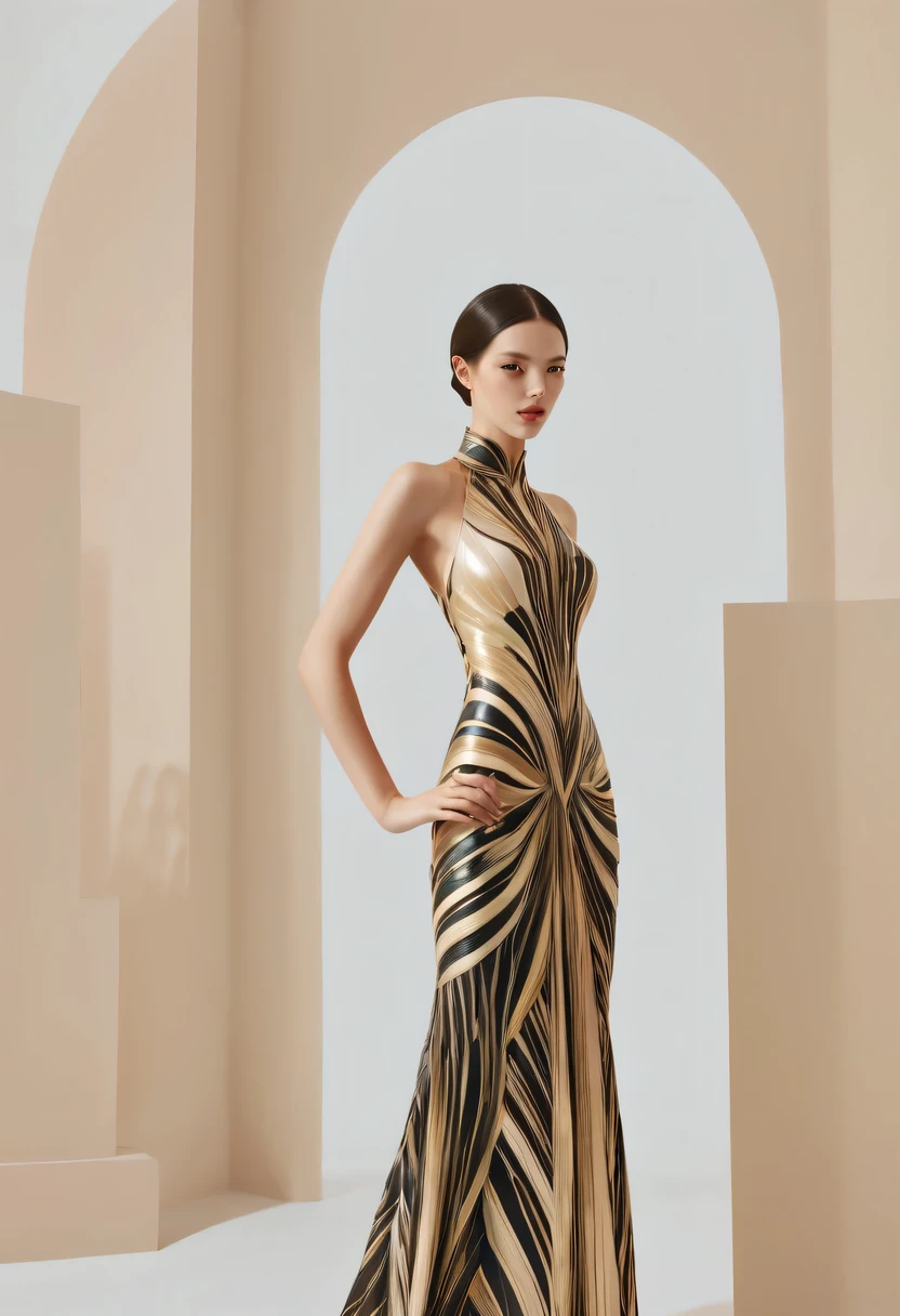 art deco design，fashion clothing，streamline moderne，Abstraction，futuristic，Light luxury