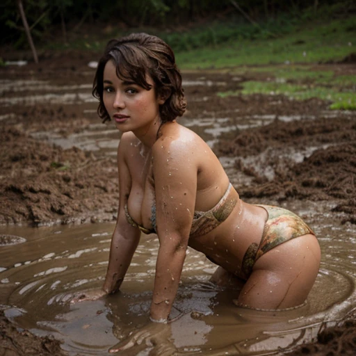 Milana Vayntrub, bikini, cover in mud, muddy, 