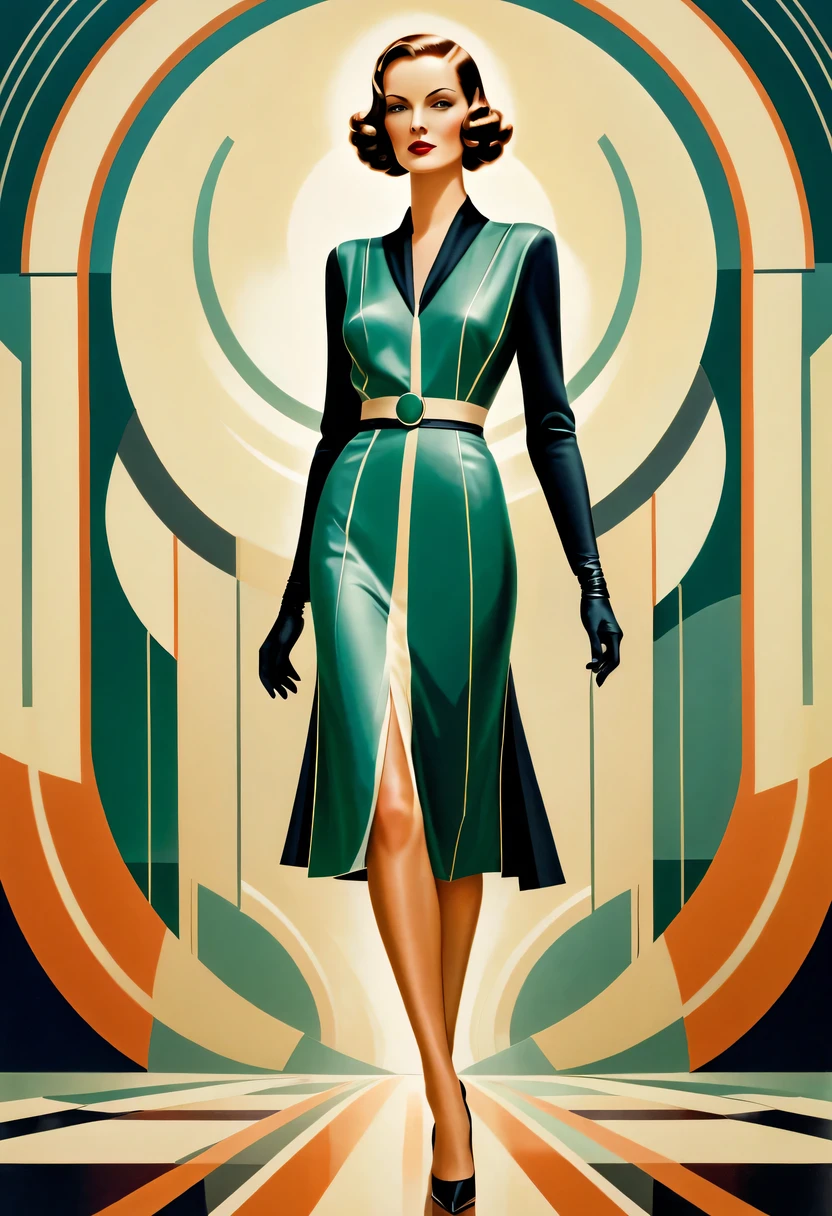 art deco design，fashion clothing，streamline moderne，Abstraction，futuristic，Light luxury
