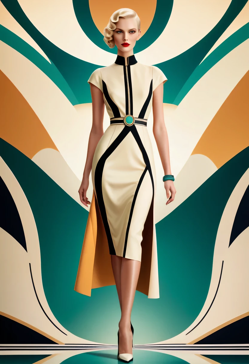 A woman in a dress and heels walks down a runway - SeaArt AI