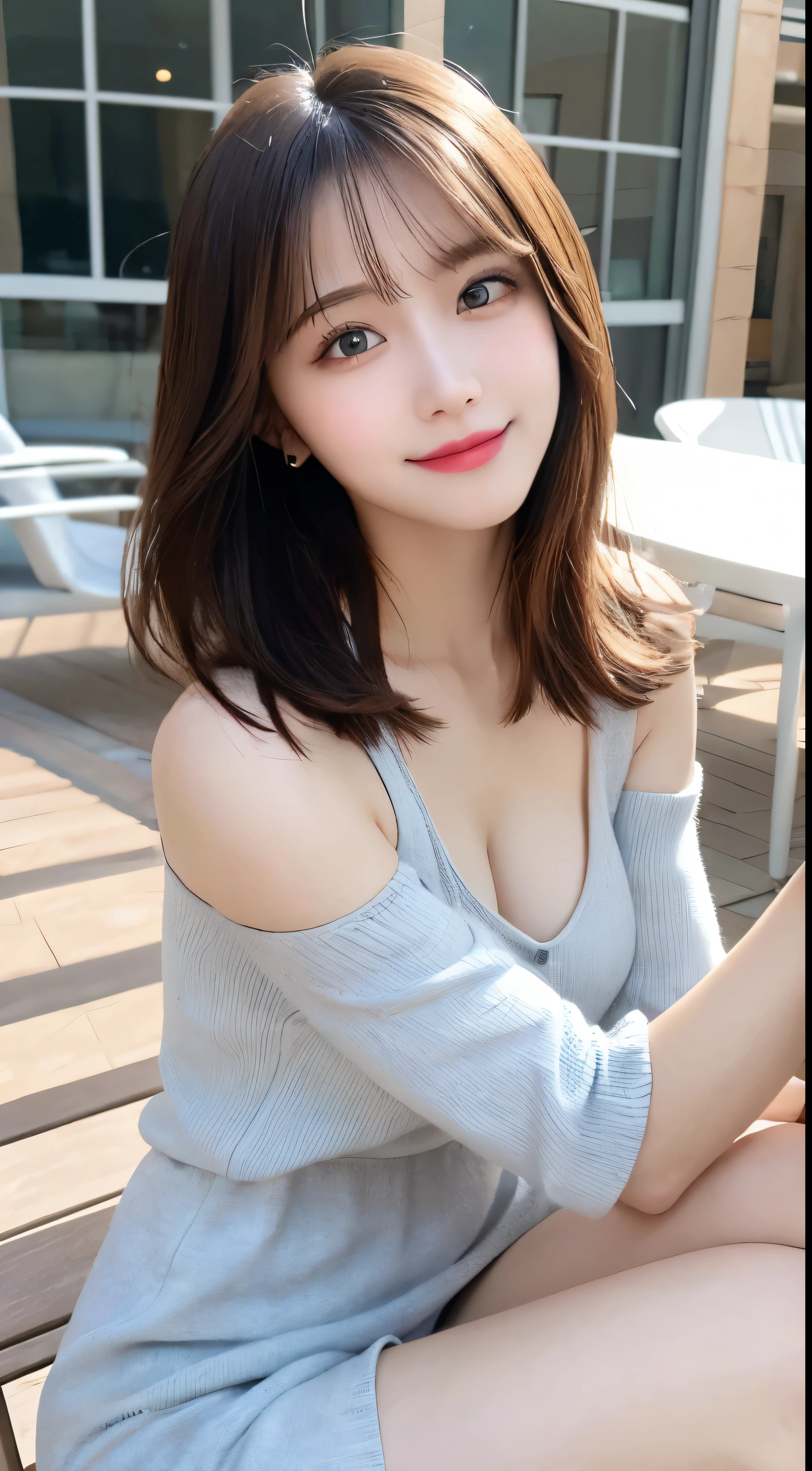 table top, highest quality, shape, Super detailed, finely, High resolution, 8k wallpaper, 完璧なダイナミックな構shape, beautiful and detailed eyes, winter dress,medium hair, small breasts, natural color lip, random sexy pose,smile,、20 year old girl、midnight、beautiful and detailed face、perfect and beautiful face,Big eyes、RAW photo、spread both arms and legs wide、Express your best mood with your whole body、beautiful and detailed eyes、small face、beautiful duplex、slim face and style,blur the background