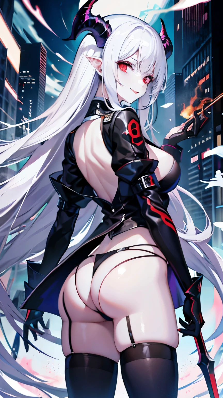 pale skin,dark风,wearing leg rings,long white hair,black eye shadow,red eyes,Abstinence,dark,goat horn,sickle,grim Reaper,butt close-up,succubus,Open the legs,Smile,Sticking out tongue,Battle damage,Broken clothes,big ass,playful,back view
,puppy