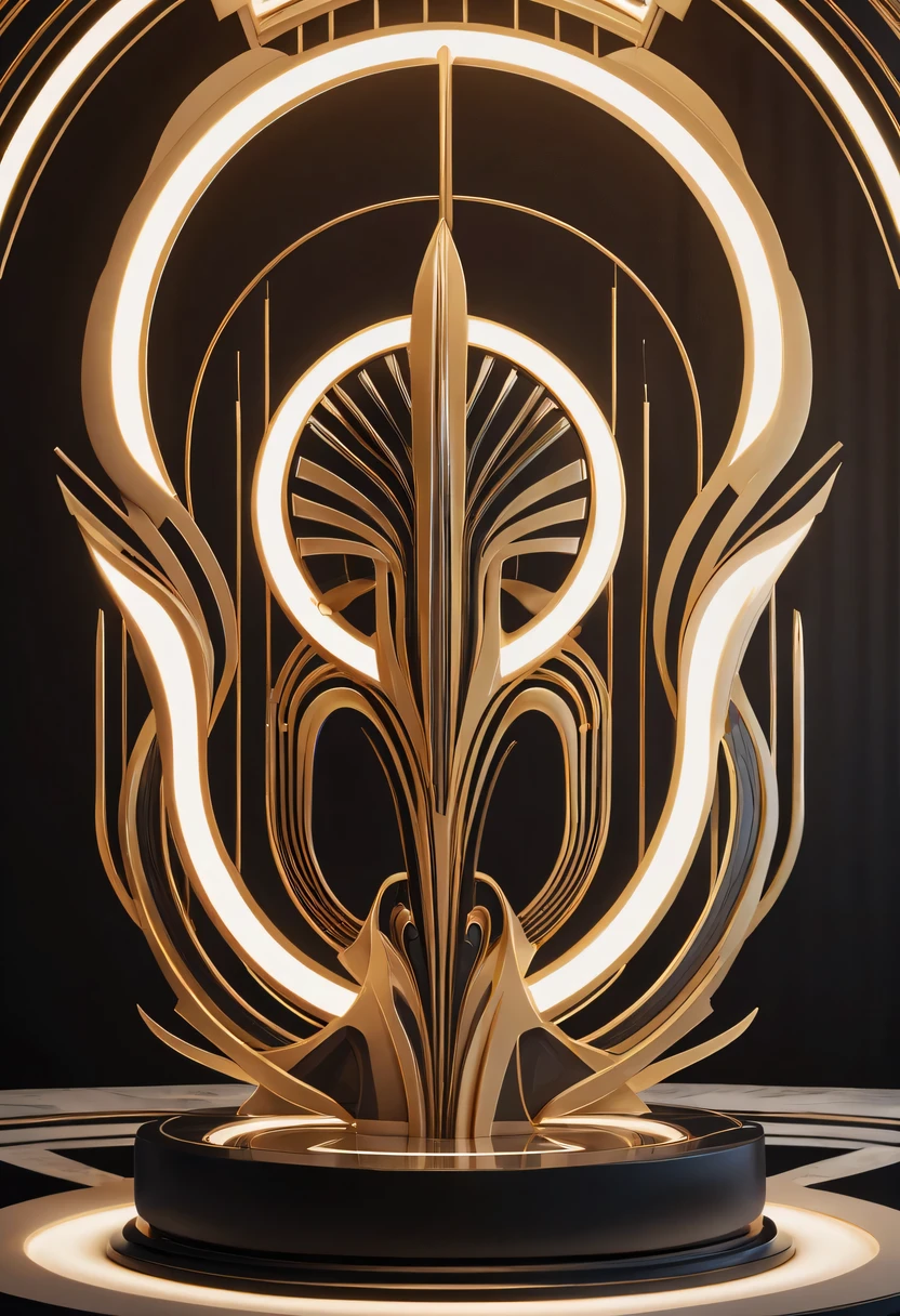art deco design，Three-dimensional sculpture，streamline moderne，futuristic architectural art, Abstraction，modern style，Luxury and Luxury，Futuristic decorative elements，Metallic，number line，sci-fi lamp，Virtual Engine，Unreal rendering