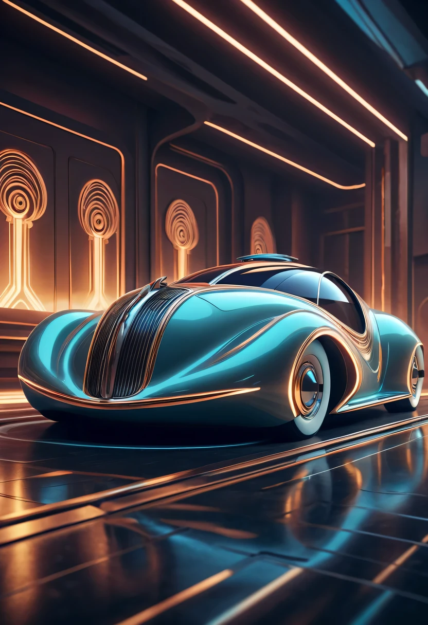 art deco design,Future concept car,streamline moderne,Abstraction,modern style,Luxury and Luxury,Futuristic decorative elements,Metallic,number line,sci-fi lamp,Virtual Engine,Unreal rendering