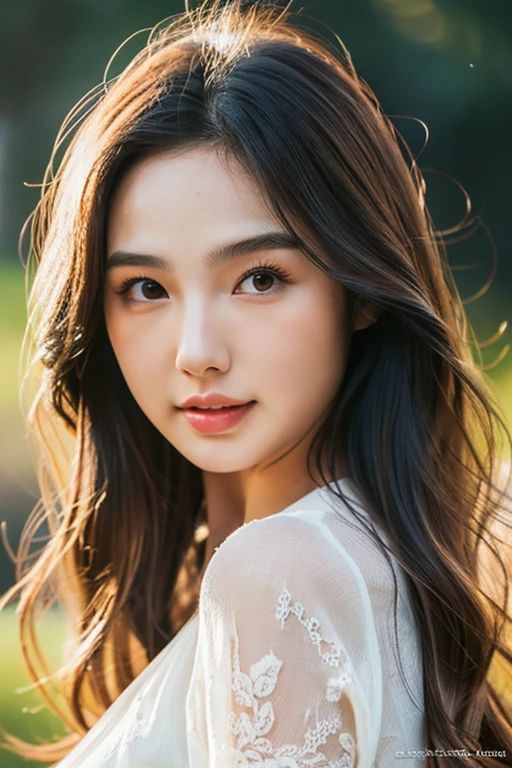 a close-up of a woman with long hair and a black lace blouse, babydoll, tumblr, digital art, beautiful south korean woman, beautiful young korean woman, gorgeous young korean woman, korean, korean woman, beautiful asian girl, beautiful delicate face, Asian beautiful face, beautiful Asian woman, beautiful female face, young lovely Korean face polaroid photo, beautiful Korean woman 24 years old, pale skin,, big breasts motion blur, realistic, 3D, shy girlfriend, smile, (best quality, high resolution , ultra-detailed, photorealistic, (Ana de Armas, Gal Gadot) large eyelashes