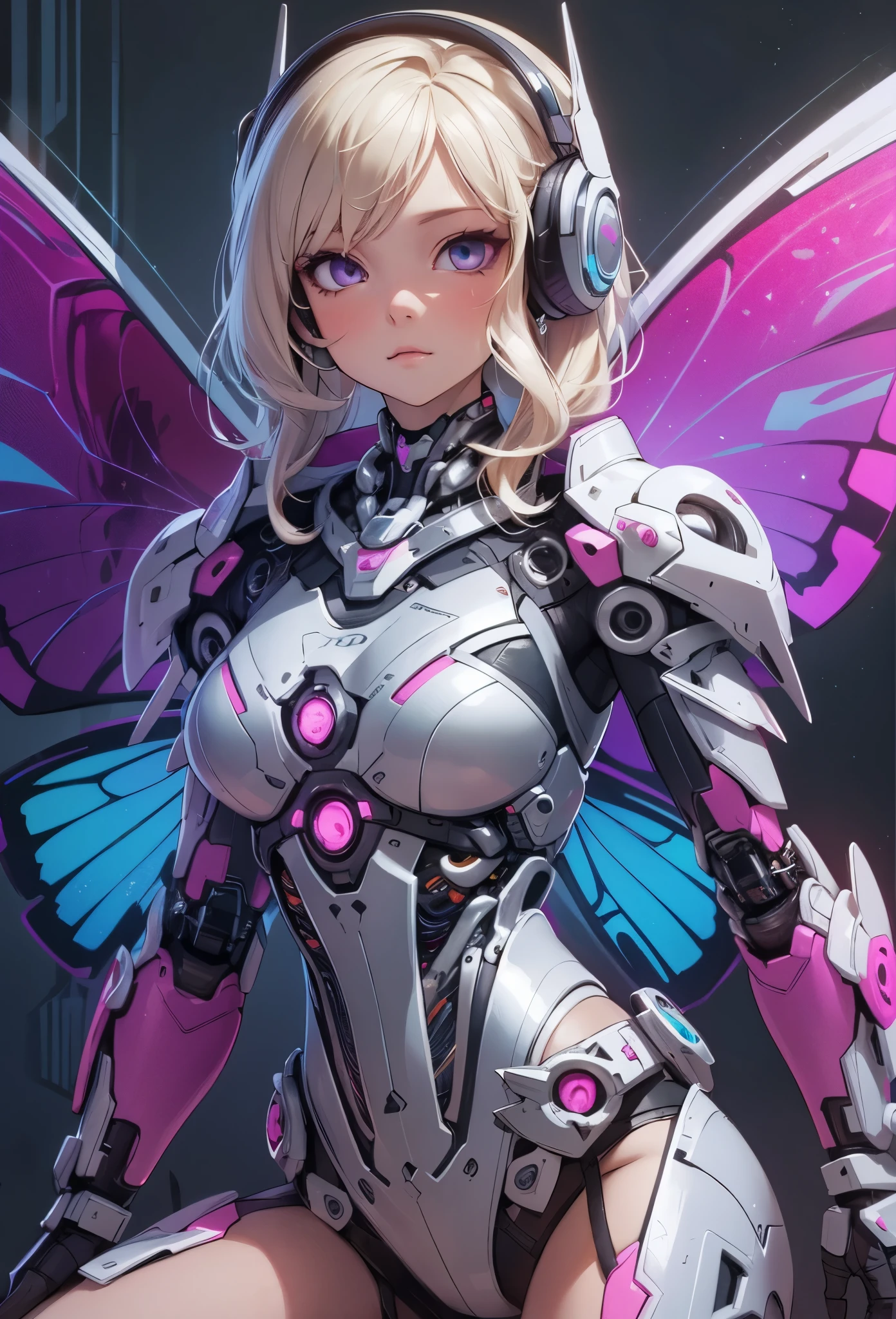 ((Highly accurate drawing in every detail)Extremely precise depiction)[High resolution],(detailed illustrations,とてもfineで緻密な描画,Delicate drawn lines with tempo,Realistic texture expression),[color traced main line],[labo],[[HENTAI]] ANIME (CYBERGirl anime Beauty 13 years old Cyborg[wavy hair (platinum blonde)]),([Butterfly wings] Magenta-pink Papillon cybernean armor [Aurora Armor] Fuselage only transparent material) Cyber Headset,(cybernetic [clear lenticular iris]),(intricate and beautiful decoration [Dense detail]),(Fine and beautiful skin expression [transparency]),Precisely drawn eyes[完璧な目のdetailed(Iris drawn in minute detail)(Beautiful eyes like jewels)],[eyes light[Pinpoint lighting for the eyes]],[long and beautiful eyelashes],[precisely drawn hair [美しく艷やかな髪のdetailed]],(完璧な手のdetailed [Beautiful fingers with no damage [beautiful nails]]),(perfect anatomy(perfectly balanced proportions))[[full body portrait]],[[Design built to the highest level]][ideal color coordination(Accurate simulation of light and material interactions)],([Precision Detail](detailed,高fine)),[Visual art that tells a story],((highest quality)fine[[High density drawing]])(4K Quality).