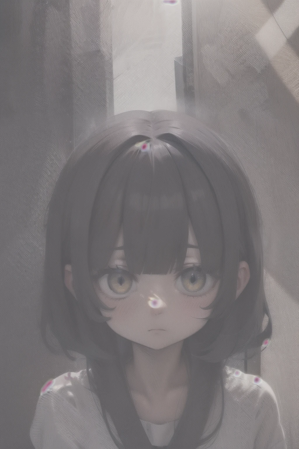 expressionless sad girl black hair yellow eyes