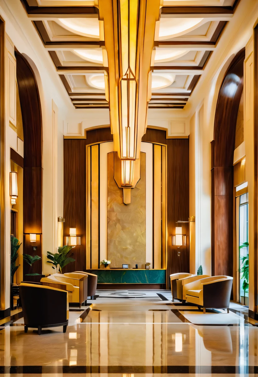 art deco design，Hotel Lobby，Abstraction，modern style，Luxury and Luxury