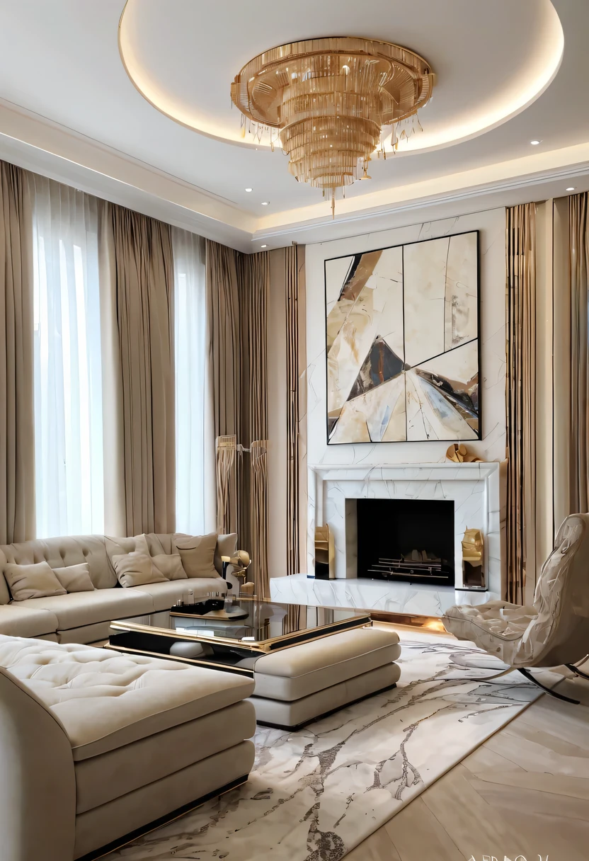 art deco design，living room，Abstraction，modern style，Luxury and Luxury