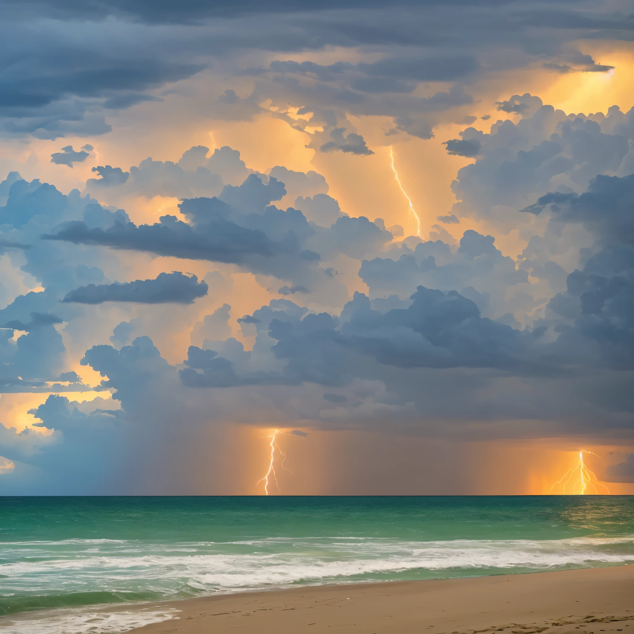 Storm coming off the Gulf of Mexico. Beach view. Lightning.