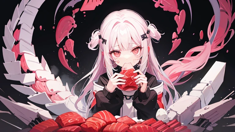 girl stuffs her mouth with meat bio bones plug Eat a lot
