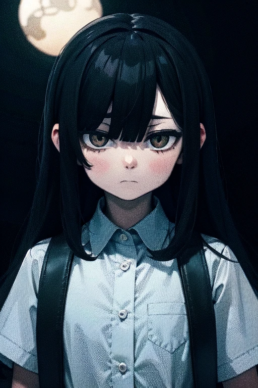 expressionless sad girl black hair yellow eyes dark atmosphere