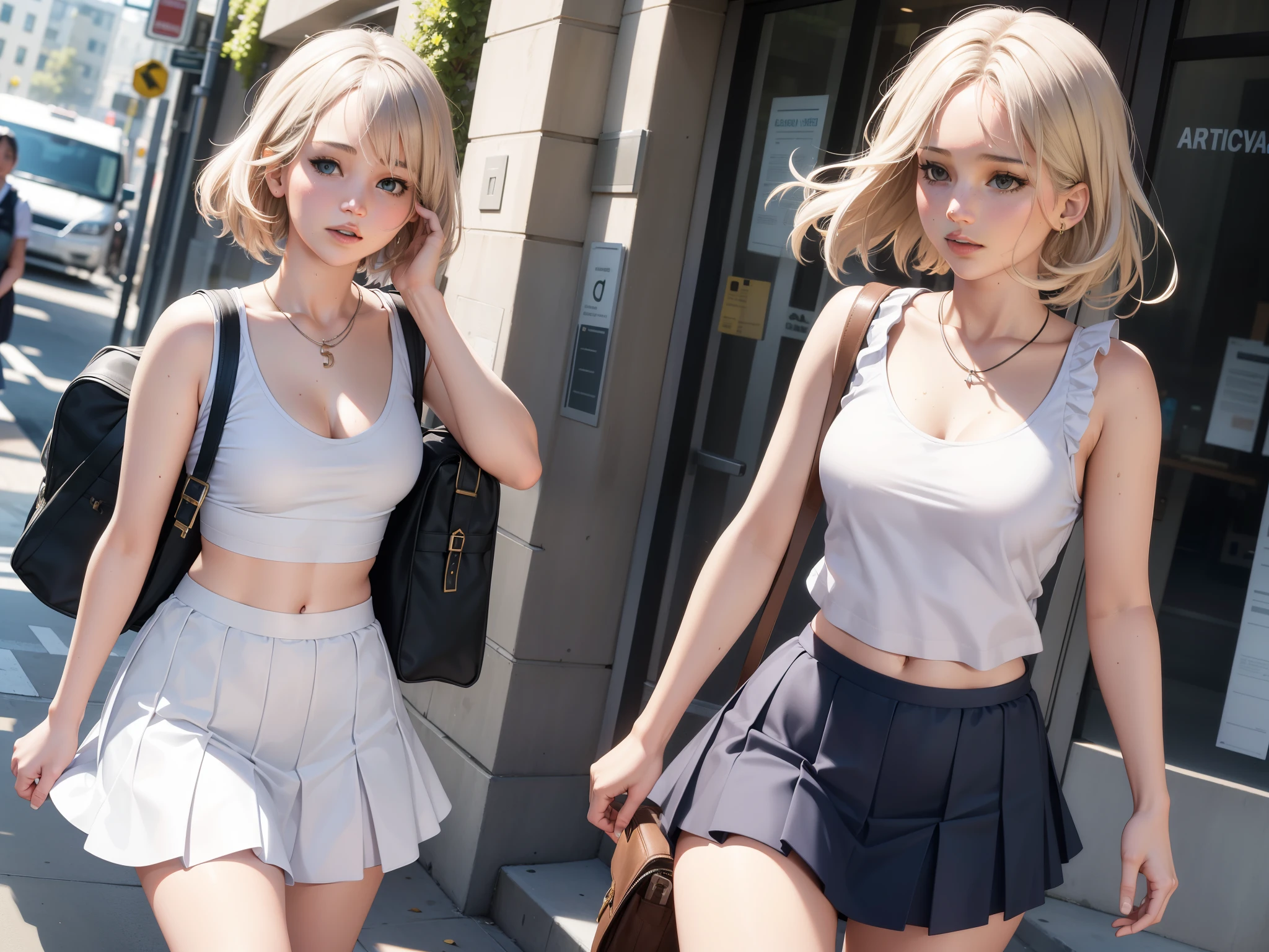 jennifer lawrence school girl in white tank top and ruffle skirt