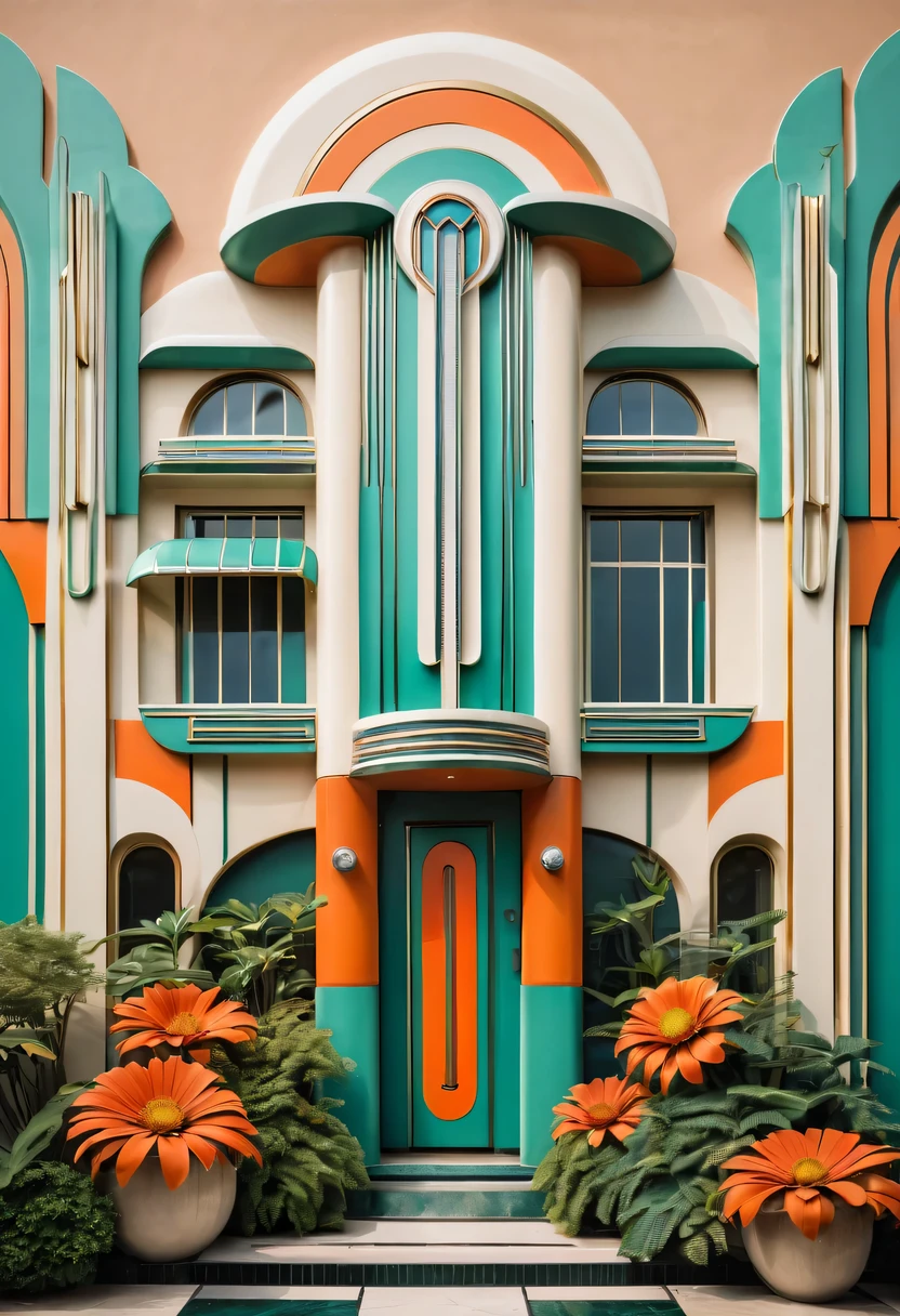 art deco design,streamline moderne,Complex and gorgeous、bright colors、full of imagination、artistic。