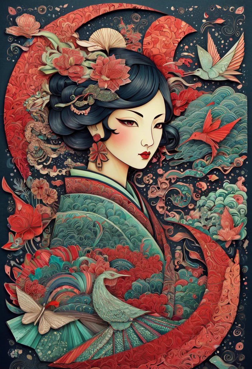 Chinese art deco, year 2040, zentagle, origami, cinematic.....by my self....lol....