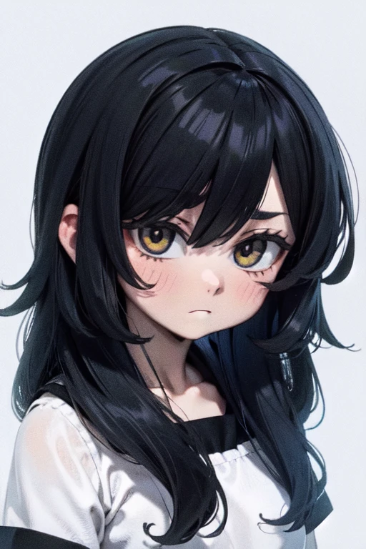 expressionless sad girl black hair yellow eyes