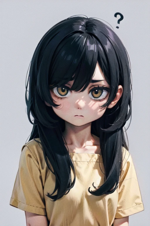 expressionless sad girl black hair yellow eyes