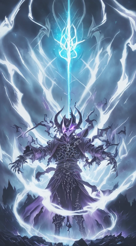 (best quality,highres,masterpiece:1.2),ultra-detailed,realistic,photorealistic:1.37,summoned skull from yugioh,illustration,Duelist Kingdom background,purple aura,powerful horns,intense red eyes,wisps of dark energy,sharp fangs,gloomy atmosphere,dark magic,evil grin,sinister presence,spiked collar,floating above the ground,ethereal appearance,dark shadows,mystical elements,dark clouds,ominous lighting,grim expression,Duel Monsters card art,menacing posture,glowing runes,ominous silhouette,commanding presence,demonic creature,strange symbols,sinister symbol on forehead,battle-ready stance,threatening aura,dark powers,evil Vortex,diabolical energy,ominous backdrop,fiery background,vivid colors,nighttime setting,lit by moonlight,striking contrast,intense gaze,imposing figure,defiant pose,ancient spell,cosmic energy