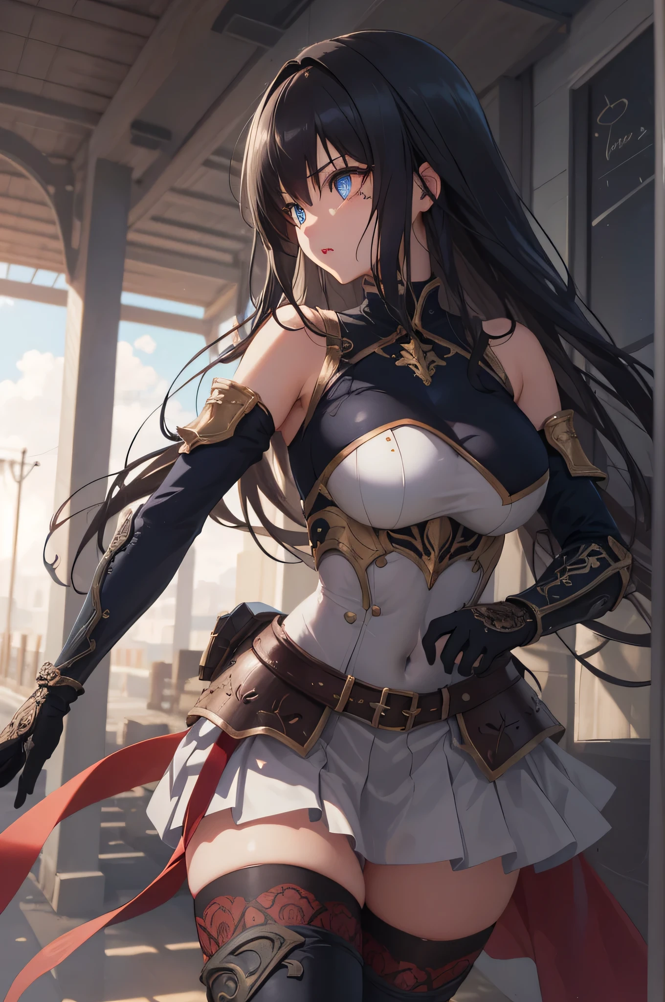 defYui,large breast,
BREAK (skirt, thighhighs, bare shoulders, detached sleeves, armor, white thighhighs, breastplate:1.2),
BREAK (masterpiece:1.2), best quality, high resolution, unity 8k wallpaper, (illustration:0.8), (beautiful detailed eyes:1.6), extremely detailed face, perfect lighting, extremely detailed CG, (perfect hands, perfect anatomy),