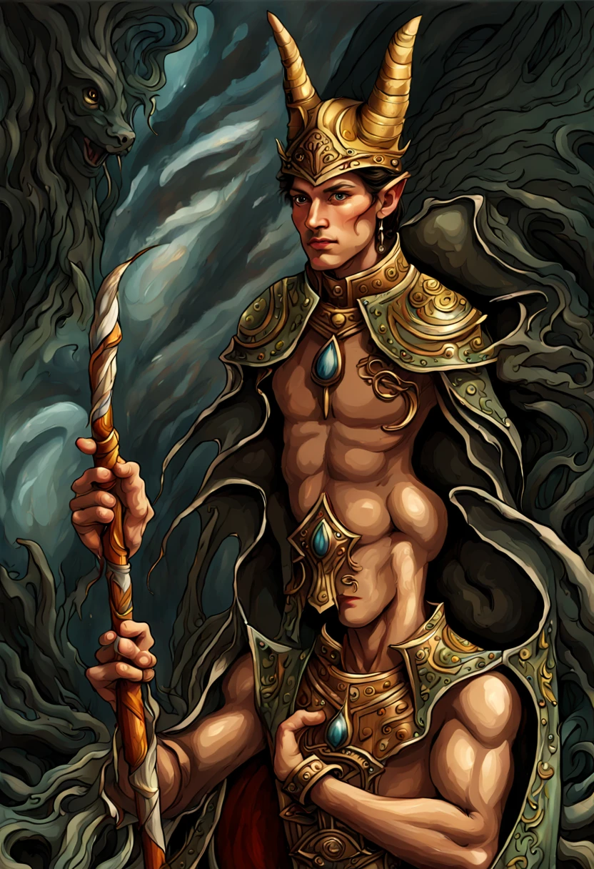 young man man elf wizard of portraits, perfect balance of form and function, sharp gaze eyes, hold a wood cane, wizard hat, baroque robe, blessing light gain, stunning elf ears and earrings, fantasy wolf of picture frame, RGB lighting dances across the sleek lines and intricate components, (((intricate detail matte paint of super illustration:1.3))), creating visual masterpiece will take breath away, fine detail brush stroke of pencil, Get ready to be amazed coloring, stunning fine details and delicate mesmerizing renderings, very own custom designed, tonal contrast, natural lighting, occultism cinematic still like, inside the temple of detail dark fantasy, correct and punctuality brush stroke, highly quality, accurate and polite crossover layer, oil paint coloring, gel ink coloring, grunge, gouache coloring,