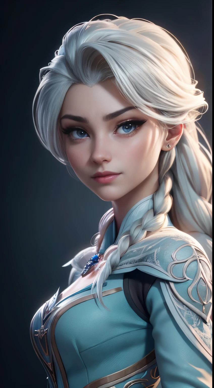 Highly detailed CG unity 8k wallpaper, style shot, complex, high detail, dramatic, highest quality movie still image, very detailed, masterpiece, best quality, character design, Elsa, Elsa from Frozen, (( Dark style)), realistic ultra-detailed rendering style, natural light, sharp character design, (hard focus, 8k), (((natural skin texture))), 8k textures, soft cinematic lighting, adobe lightroom, dark room, hdr, Sophisticated, Elegant, Rich Detail, Sharp Focuilm Look) )), Soothing Tones, Detail Frenzy, Intricate Detail, Super Detail, Low Contrast, Soft Film Lighting, Dull Colors, Exposure Blending, HDR, Fade, 35mm, f/1.4, ISO64, f16, 25 sec.