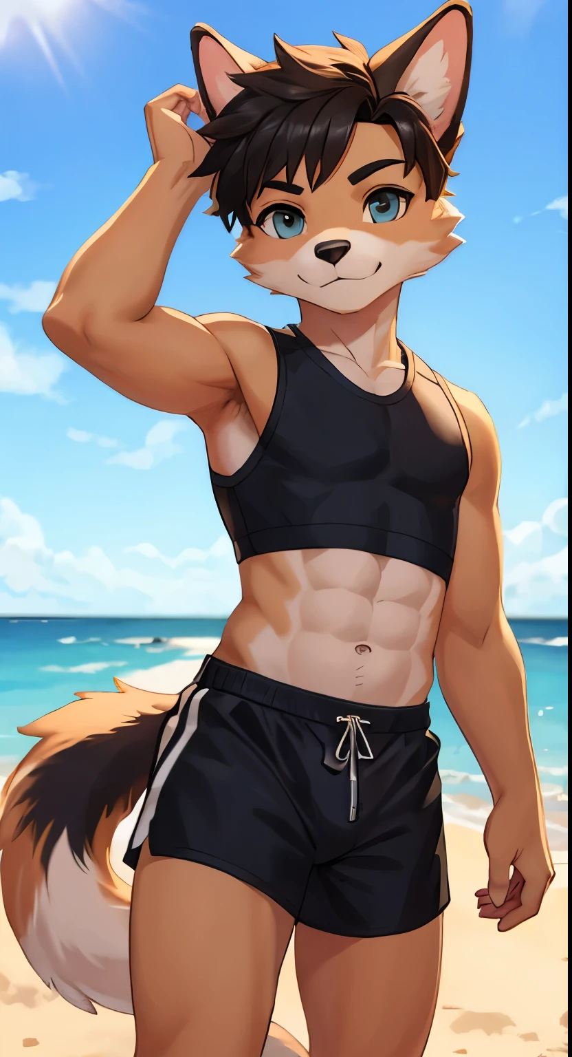 A boy in crop top in the Australia, a young dog furry boy in crop top.