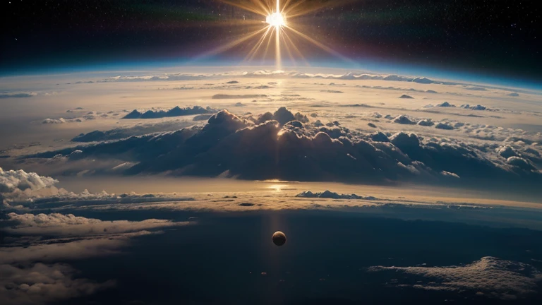 return of Jesus Christ, arafed view of a terra from space with clouds and sun, planet sky in the background, earth in the sky, terra no fundo, Terra ao fundo, earth in space, planet Terra ao fundo, Terra sintonizada, sky on Earth, creation of the world, a terra, fundo do planeta terra, land outside, a terra cobre levemente