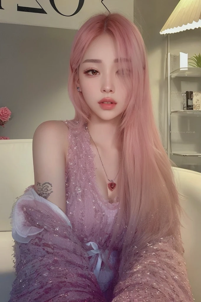 araffe girl con cabello rosado sitting on a couch with a teddy bear, con cabello rosado, parque roseanne de blackpink, pelo liso rosa, Cabello teñido de aurora, jossi de blackpink, long cabello rosado que fluye, bella delfina, pelo largo y rosa, ulzzang, cabello rosado que fluye, con el pelo largo y blanco, pelo largo color chicle, sol yunjoo