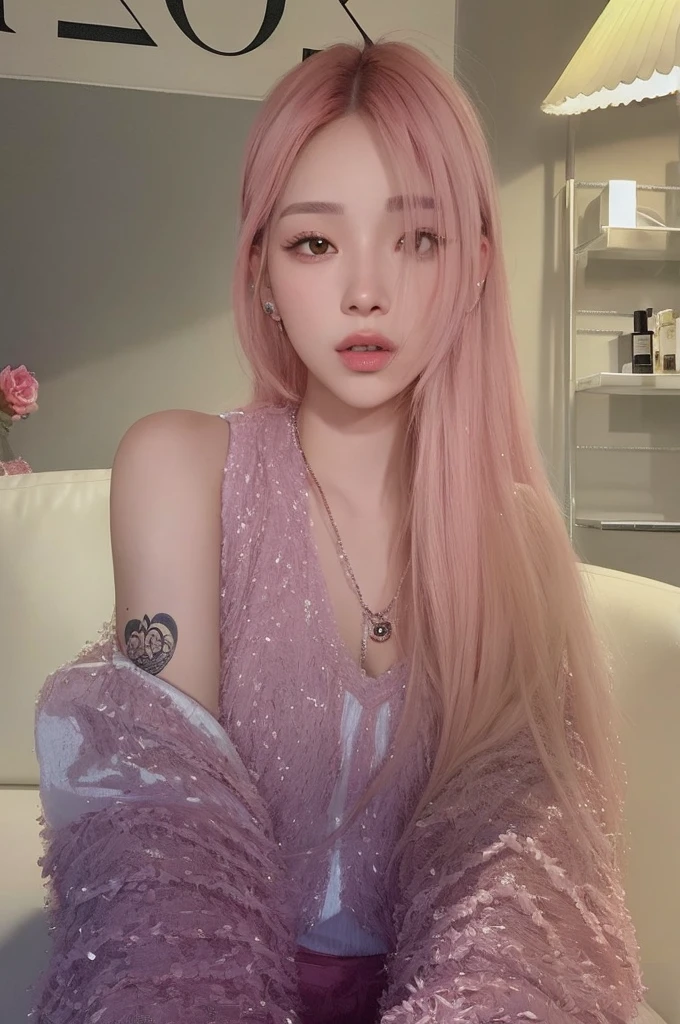 araffe girl con cabello rosado sitting on a couch with a teddy bear, con cabello rosado, parque roseanne de blackpink, pelo liso rosa, Cabello teñido de aurora, jossi de blackpink, long cabello rosado que fluye, bella delfina, pelo largo y rosa, ulzzang, cabello rosado que fluye, con el pelo largo y blanco, pelo largo color chicle, sol yunjoo
