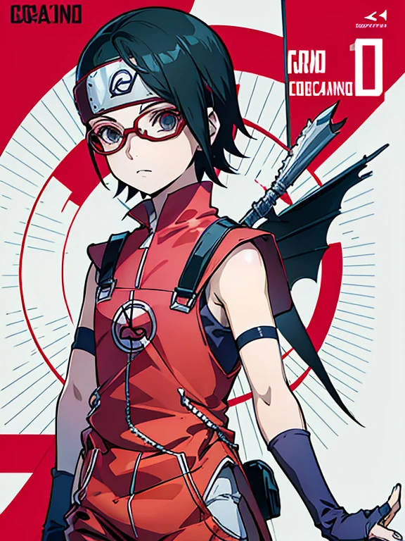 Sarada Uchiha,overalls,Estilo de capa de quadrinhos,Comic book cover title,