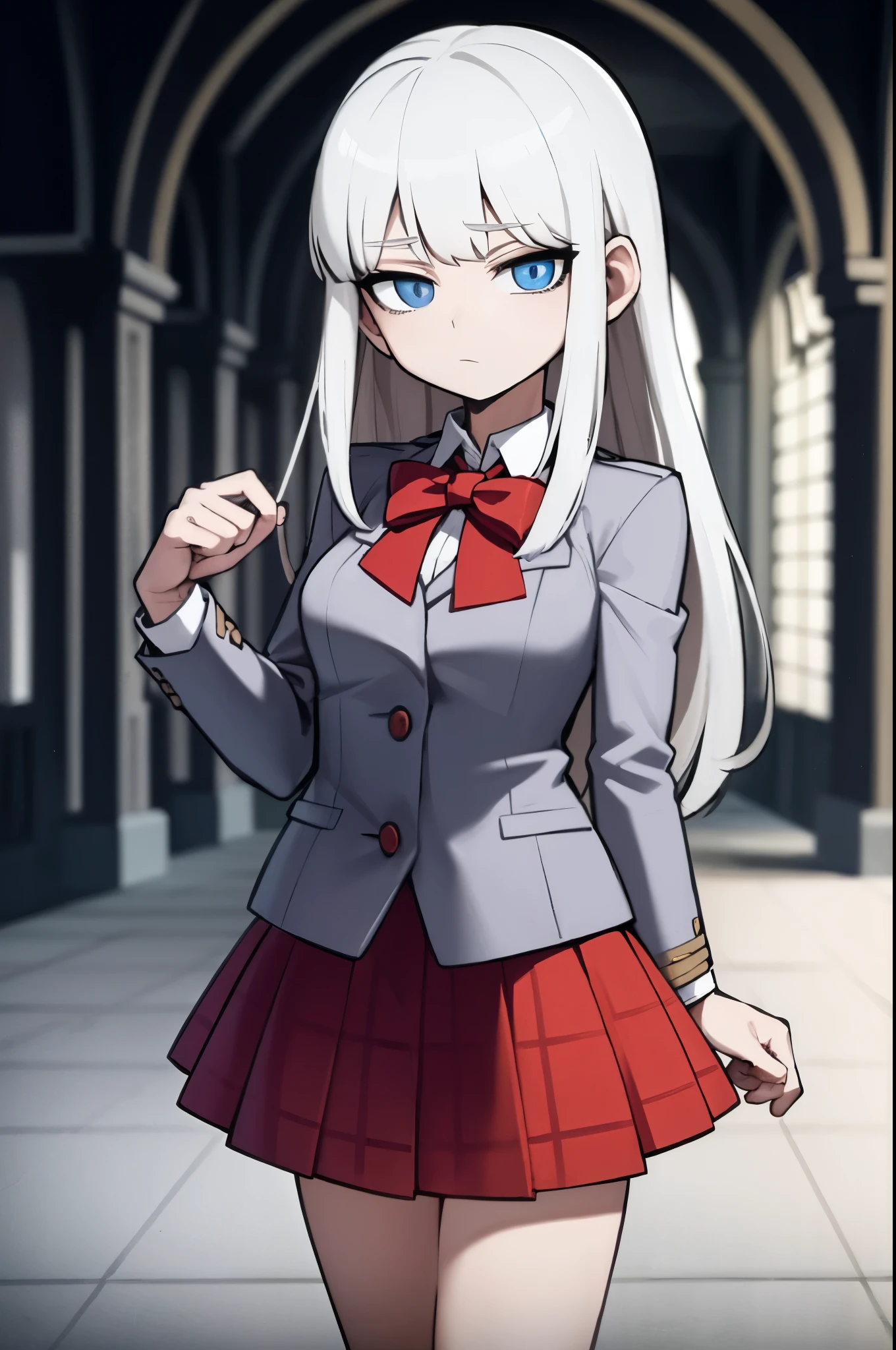 anime in a school uniform standing in a hallway, magic school uniform, magical school student uniform, estilo anime como destino/noite de estadia, arte oficial, arte digital de danganronpa, inspirado em Li Chevalier, estilo de arte anime moe, kantai collection style, shikami, da escola, arte oficial do personagem, small curvilinear , high detailed arte oficial