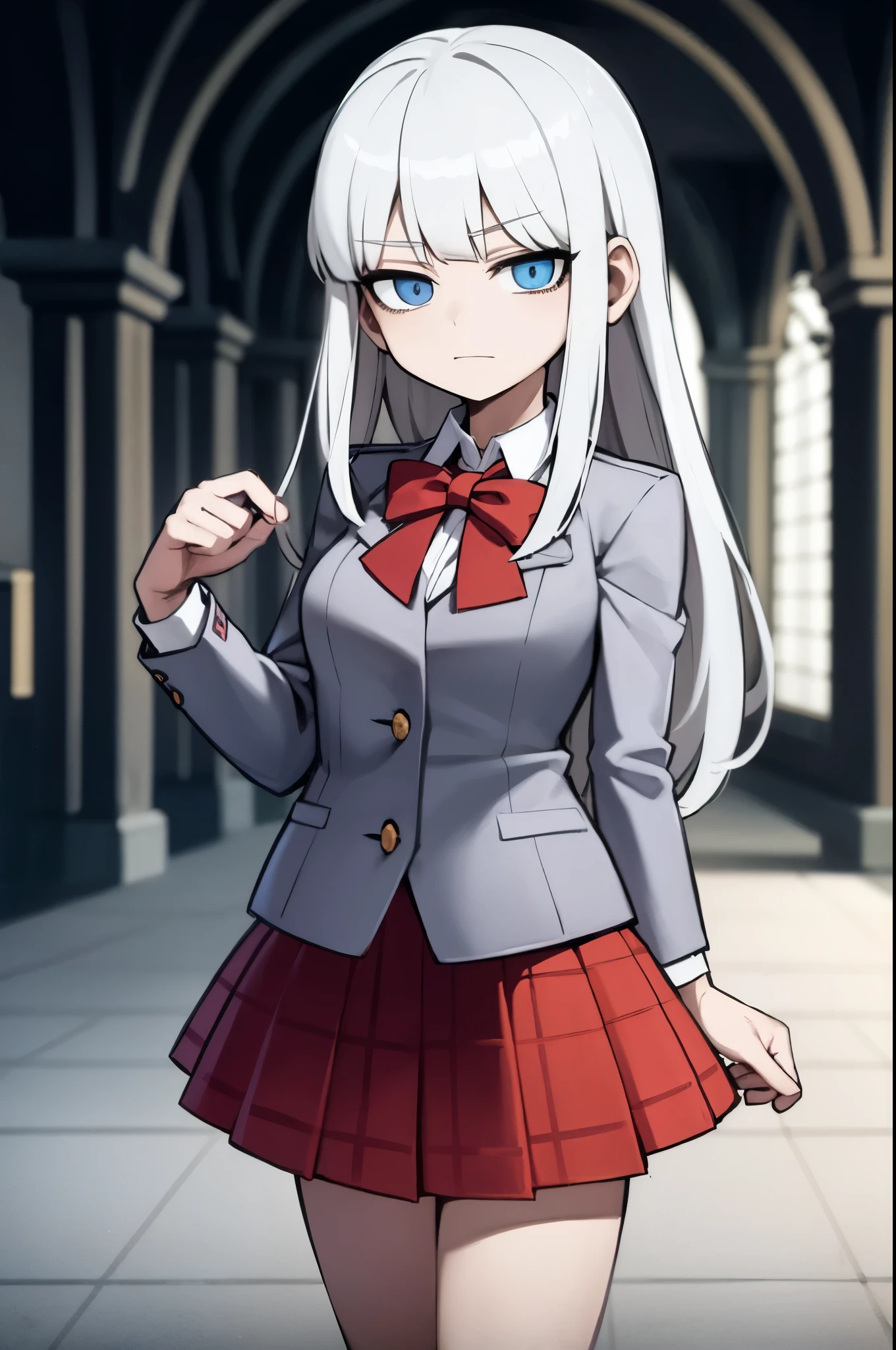 anime in a school uniform standing in a hallway, magic school uniform, magical school student uniform, estilo anime como destino/noite de estadia, arte oficial, arte digital de danganronpa, inspirado em Li Chevalier, estilo de arte anime moe, kantai collection style, shikami, da escola, arte oficial do personagem, small curvilinear , high detailed arte oficial