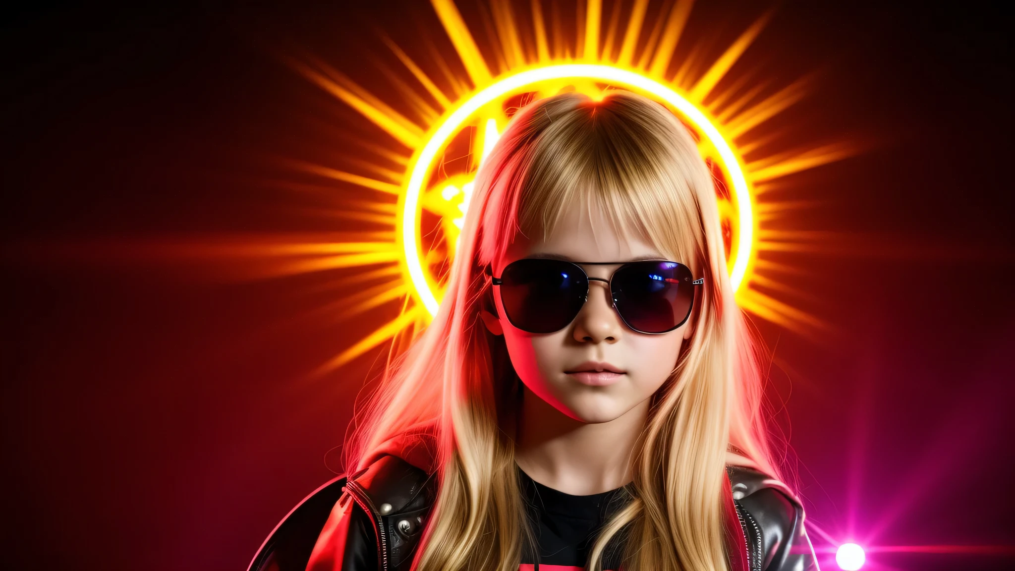 RUSSIAN CHILD GIRL WITH WITH LONG STRAIGHT BLONDE HAIR, CLOSEUP PORTRAIT STYLE, standing in a tunnel with a red lightsaber, 4K lightsaber wallpaper, digital art