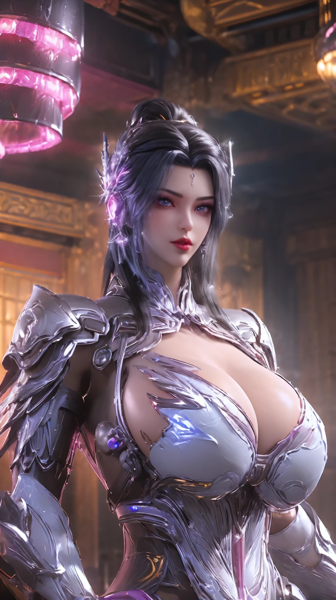 ((NSFW:1.7)), UPPER BODY,((BEAUTY BLACK HAIR)), (PHOENIX GOLD HELM:1.1), (GIGANTIC FAKE BREAST,CLEAVAGE,MUSCLE ABS:1.3), (WEARING OUTFIT ARMORED LED MAGENTA SHINY FUTURISTIC MECHA CYBER BIKINI, BLACK MECHA SKINTIGHT LEGGINGS,POTRAIT:1.5), (SLENDER BODY MATURE WOMAN, SWEATY BUSTY BODYSKIN:1.1), (LOOKING AT VIEWER:1.5), (female focus:0.8), (HALLROOM OF FUTURISTIC SPACE STATION:1), (BRIGHT LIGHT WHITE_ROOM:1.3), HYPER TEXTURE, (4X MSAA), ((UNREAL ENGINE 5 RENDER)), PHYSICALLY-BASED RENDERING, ULTRA HIGHT DEFINITION, 16K, 1080P.