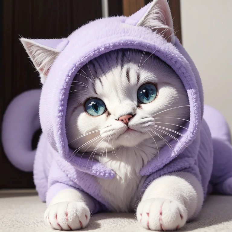 Um gatinho peludinho cor mel olhos violeta segurando um coracao 