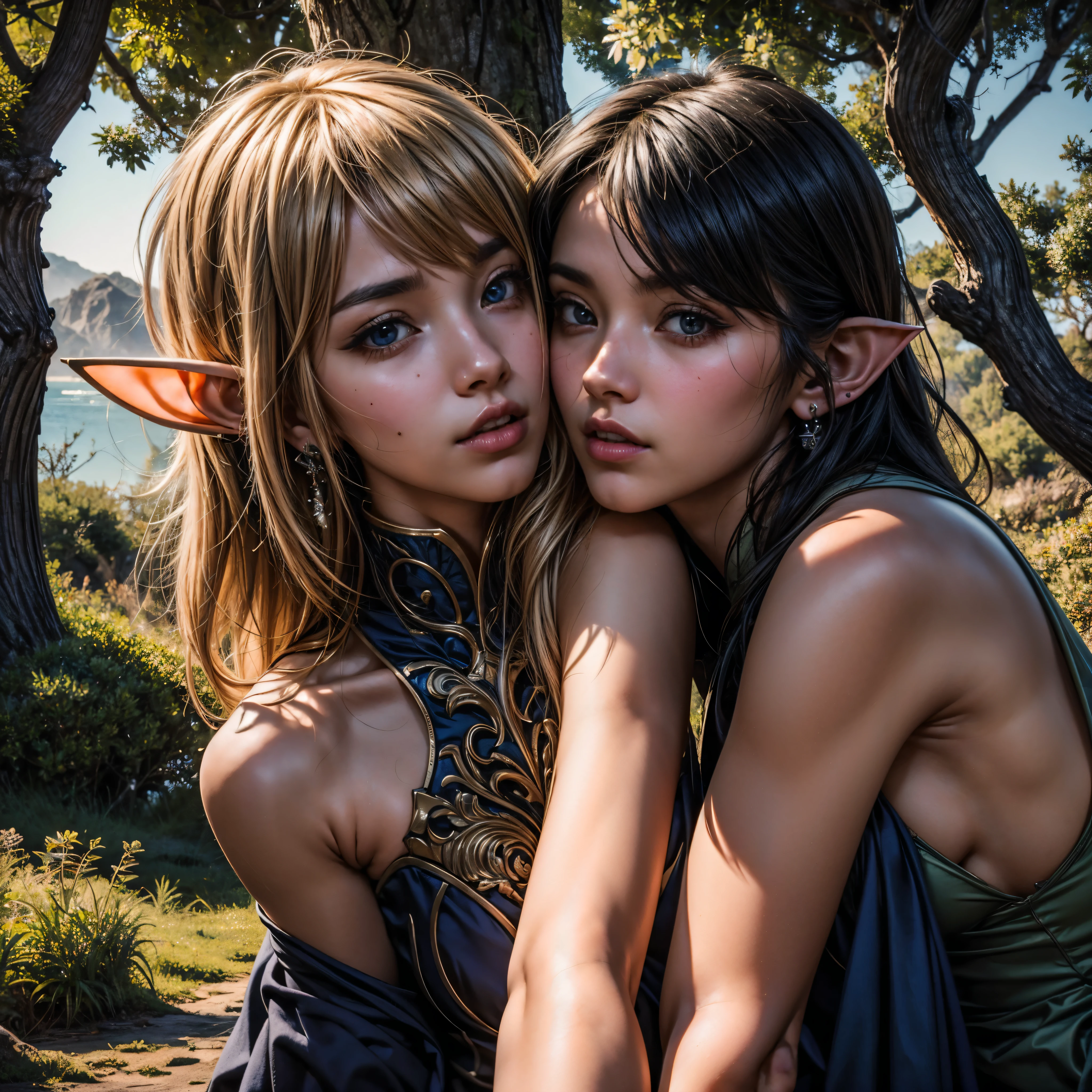 (Masterpiece, extremely detailed CG, sharp line),deedlit, offcial art, Colorful, Beautiful Japanese anime style,Extremely detailed eyes and face,Sharp pupils,realistic pupil,In the woods、cabellos largos dorados,ears of elf,Black lace panties,Slender thighs、 Secretly、squirting、convulsion、cum on、spread their legs、squatt、it feels good、ahe-face、agitation、Intense masturbation、 varies multi etc. --v 6 --s 1000 --c 20 --q 20 --chaos 100