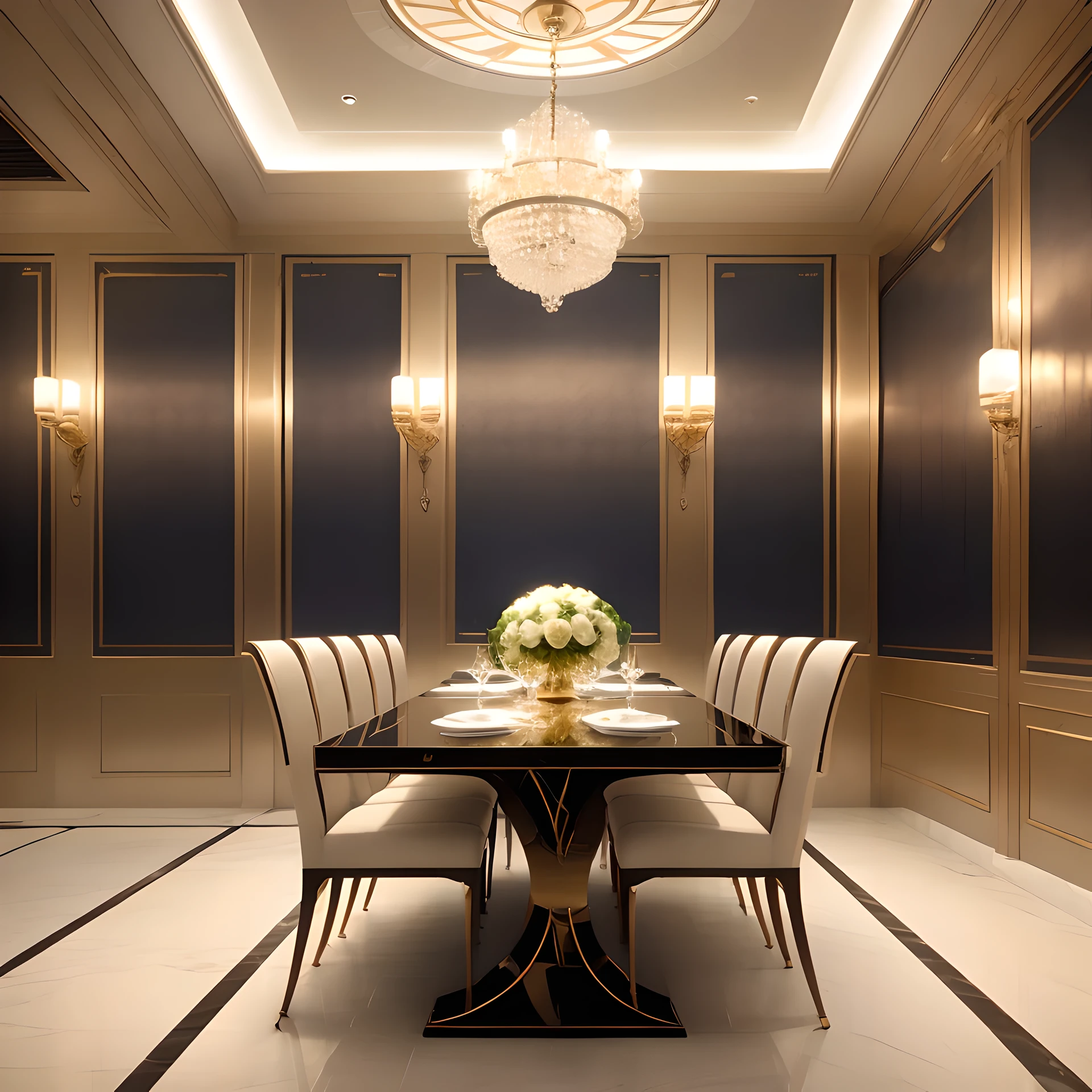 Art Deco, Wall decoration, Symmetrical geometric pattern, Mirror and metal decoration, Streamlined and dynamic elements, Interior design, luxurious decor, modern