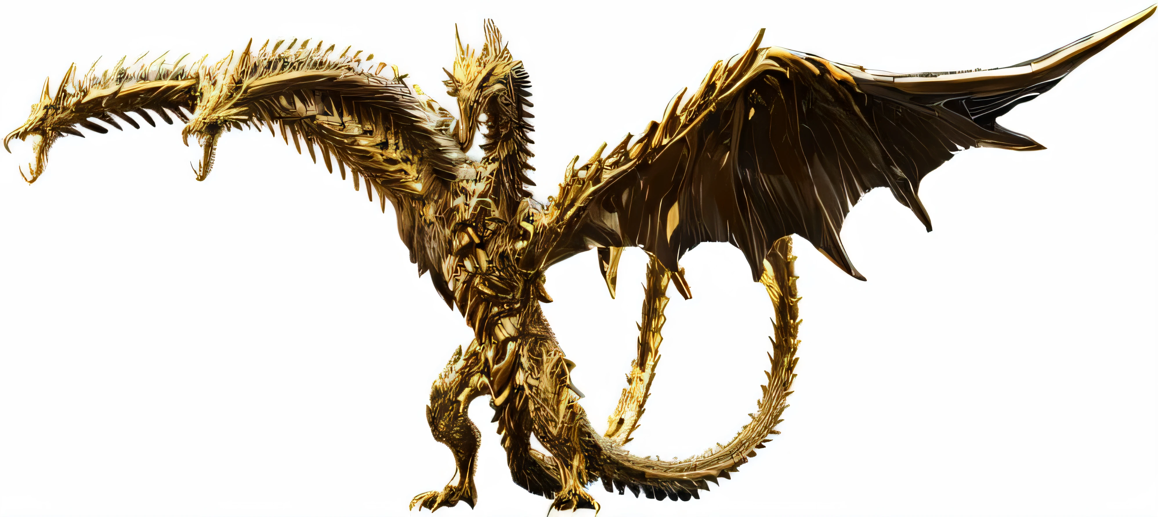 a close up of a dragon statue with a white background, king ghidorah, dragon snake with wings, jormungandr, golden dragon, legendary dragon, monster doré, golden dragonborn, phoenix dragon, great mystical winged serpent, colossal dragon as background, giant kaiju dragon monster, wyvern, but as an anthropomorphic dragon