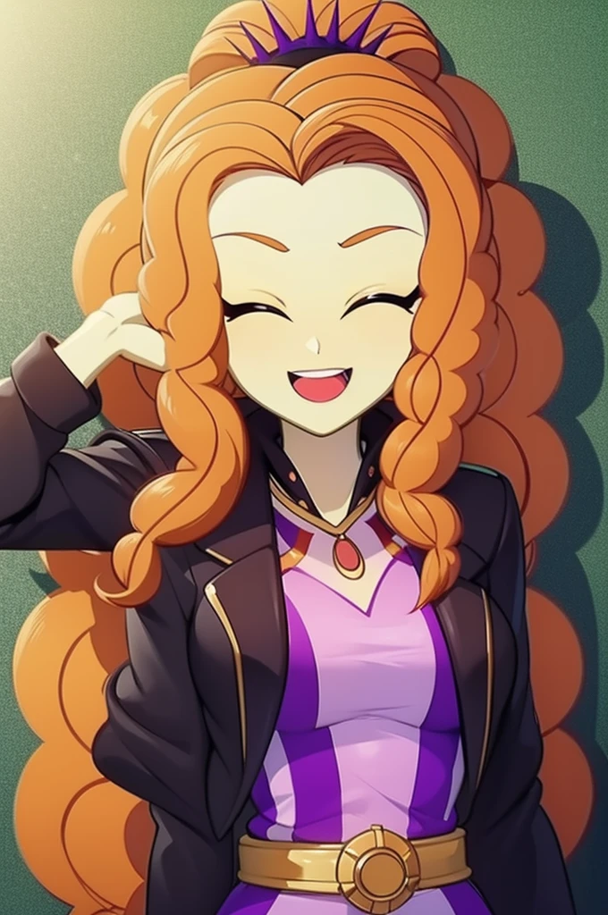 ADAGIO DAZZLE, thin body, big smile, teeth, happy, one eyes closed, 1girl, closed shot, tilt