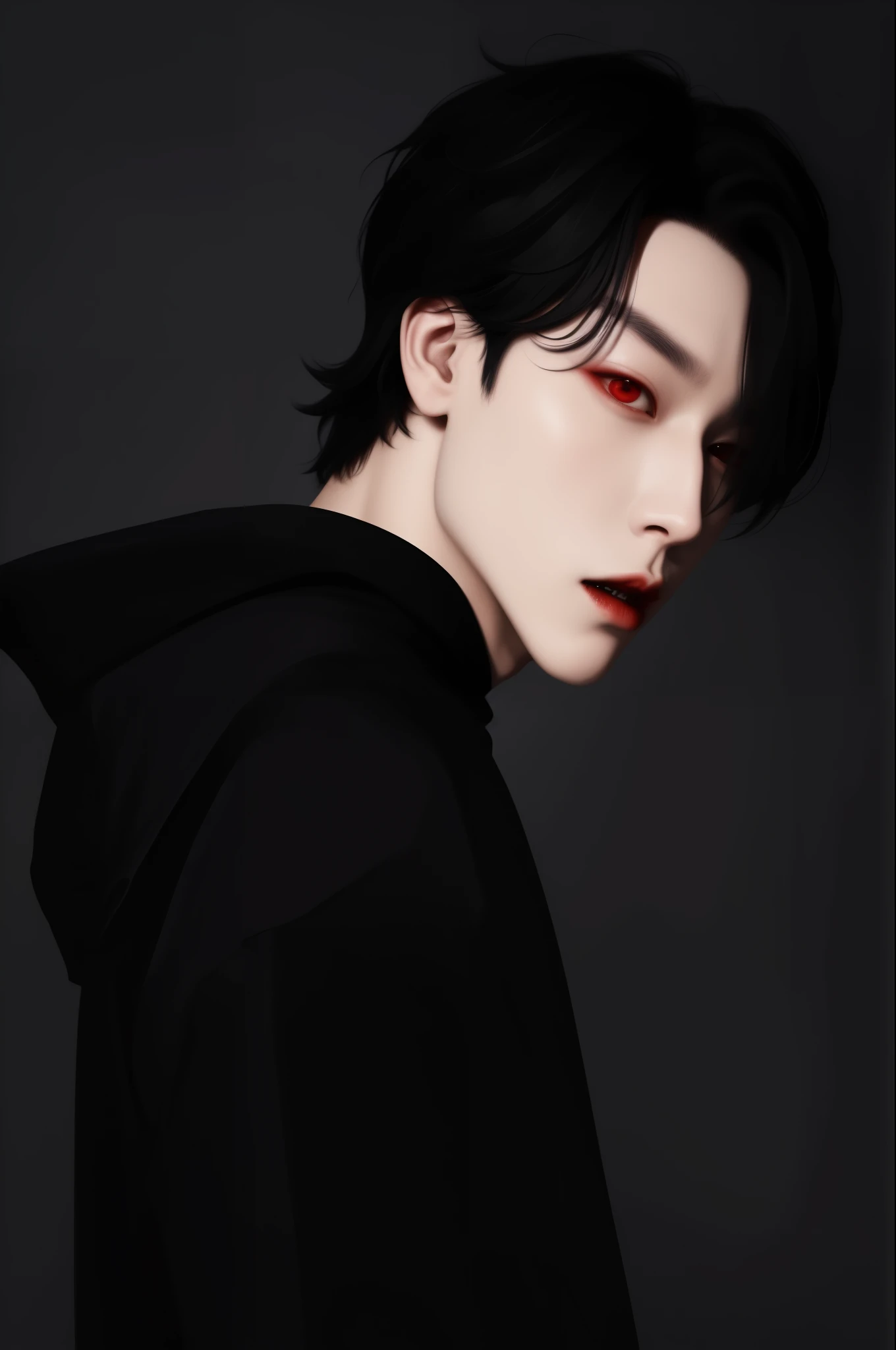 um close de uma pessoa com um moletom preto e uma camisa preta, inspirado em Kim Deuk-sin, handsome guy in demon slayer art, inspirado em Yanjun Cheng, inspirado em Zhang Han, inspirado em jeonseok lee, no art style by bowater, inspirado em Gang Se-hwang, androgynous vampire, inspirado em Russell Dongjun Lu