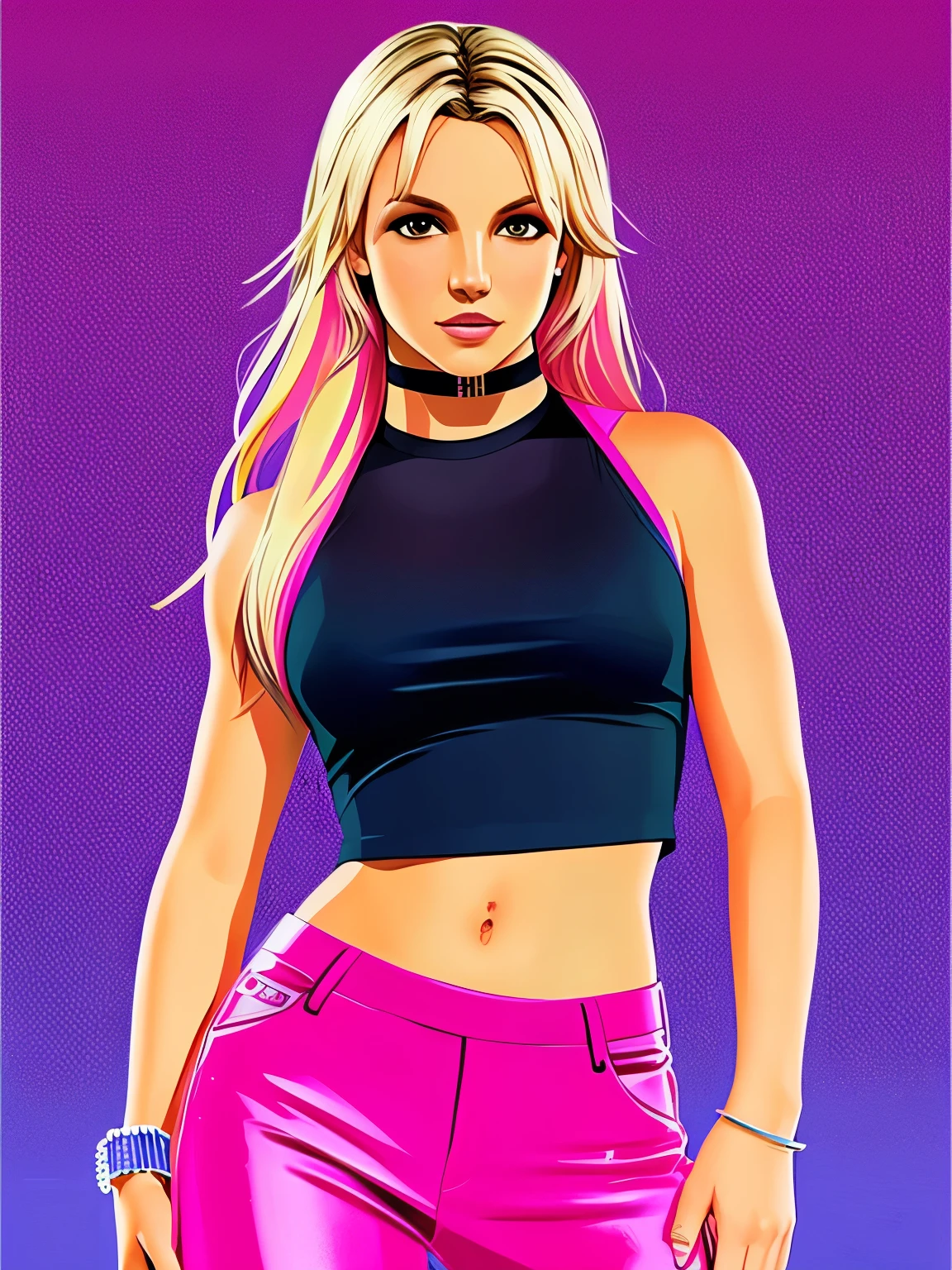 GTA 6 design, Britney Spears, pink outfit, Realistic full color illustration, Award-winning color illustration, (Detalle complicado), (buen detalle)