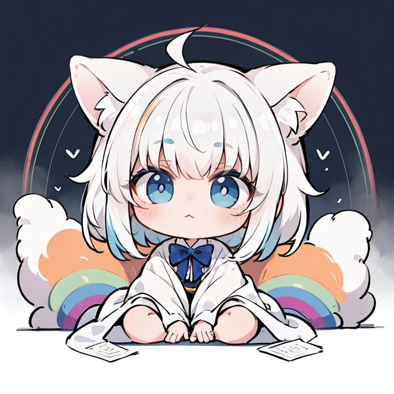 (Melhor qualidade1.2、mesa)、Pegue um gato bonito、kawaii、cabelo branco(Rainbow color hair)