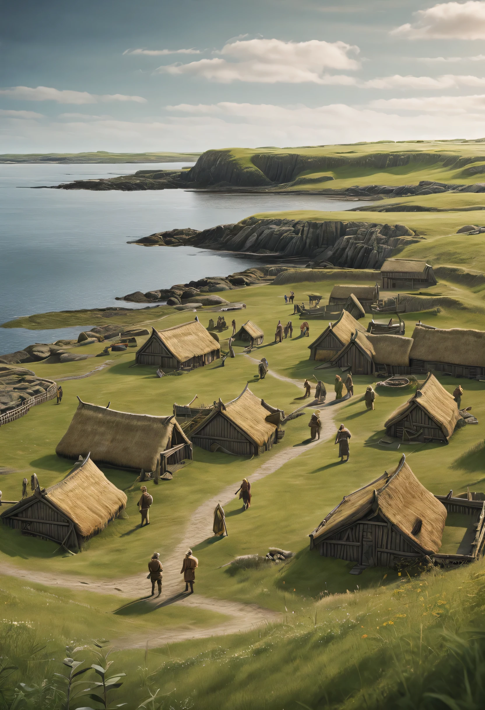 Contexto del legado vikingo en L'Anse aux Meadows:
Time and situation: 1960s, descubrimiento del asentamiento vikingo en L'Anse aux Meadows. Visual representation of the settlement and discovery of historical evidence..
Illustration details:
Descubrimiento del acuerdo:
Escena detallada que captura el momento del descubrimiento de L'Anse aux Meadows en 1960, highlighting archaeologists and the revelation of buried Viking structures.
Historical evidence:
Visual representation of the historical evidence found in the settlement., como artefactos vikingos, herramientas y estructuras, highlighting the authenticity of the Viking presence in North America.
Liquidation life:
Centrarse en la vida cotidiana de los vikingos en L'Anse aux Meadows, mostrando actividades diarias, social interactions and the construction of their structures.
Estilo y calidad realistas:
Visually authentic and realistic style reflecting the 1960s and the excitement of archaeological discovery, using precise colors and details to convey the historical meaning of L'Anse aux Meadows.
Illustration position:
Composition that highlights the emotion and relevance of the discovery of L'Anse aux Meadows, offering an authentic insight into the Viking connection to North America., 8k