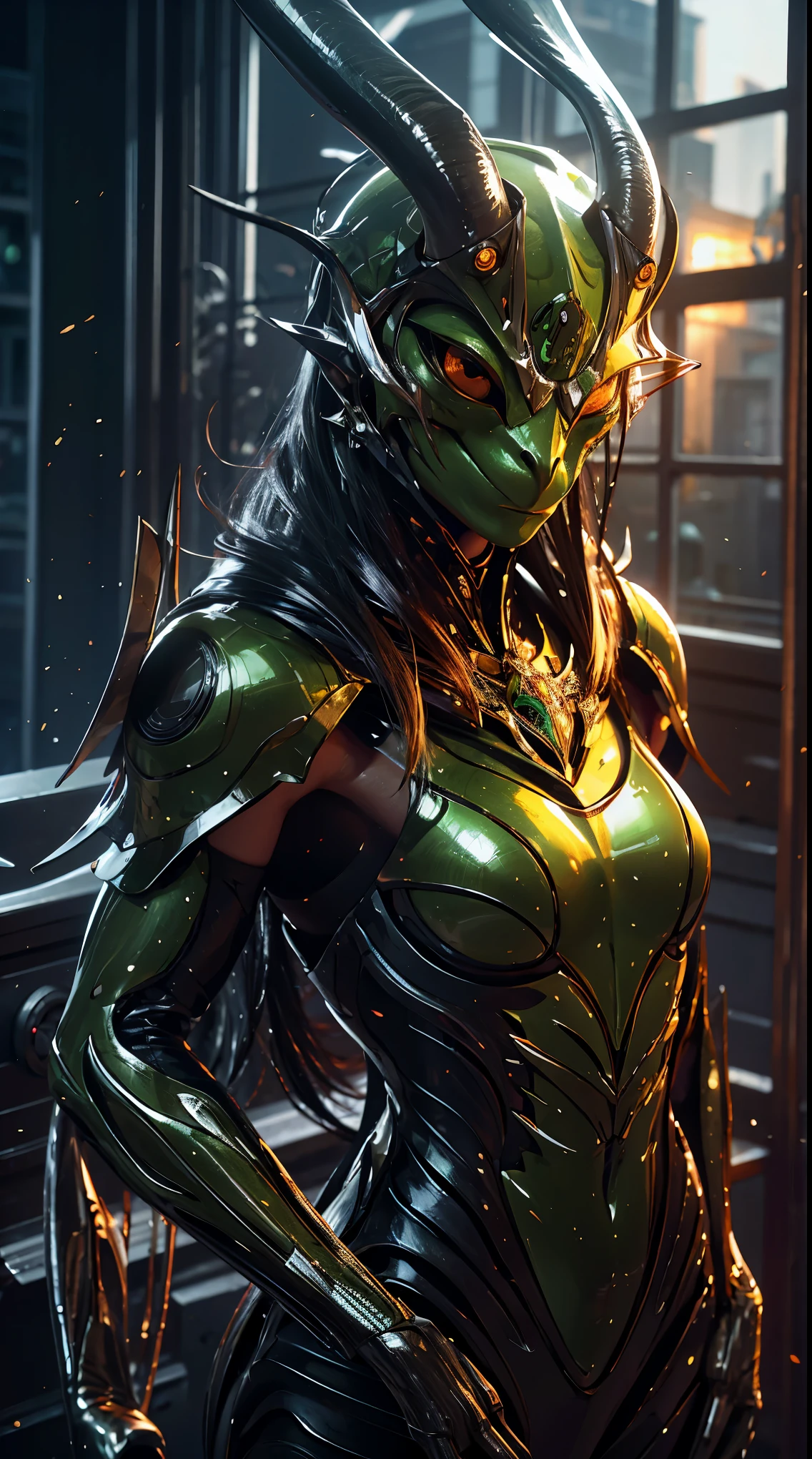 sh4g0d green frog, portrait, epic, rim light, mechanized