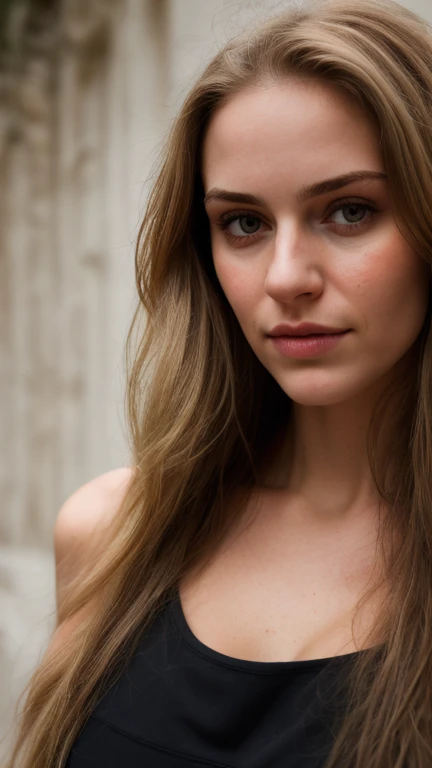 excellent proportion, half body face portrait, grain effect, fade effect, long hair, slight blur